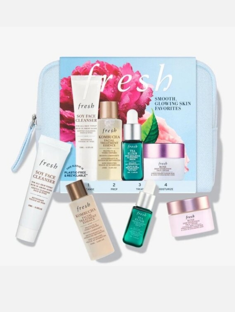 NEW Fresh Travel Size Set Cleanser Essence Elixir Serum Moisterizer Skincare Set
